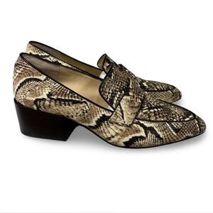 Vince Camuto Women's Size 7M Pointed Toe Loafers Snake Print Block Heel Slip-On